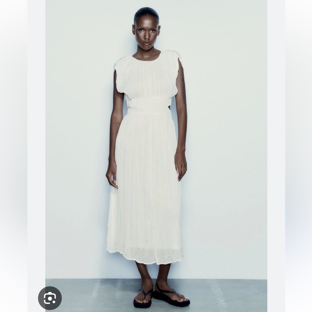 ZARA CUT OUT PLEATED MIDI DRESS - Picture 1 of 8